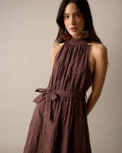 Vestido Bordado Cuello Halter